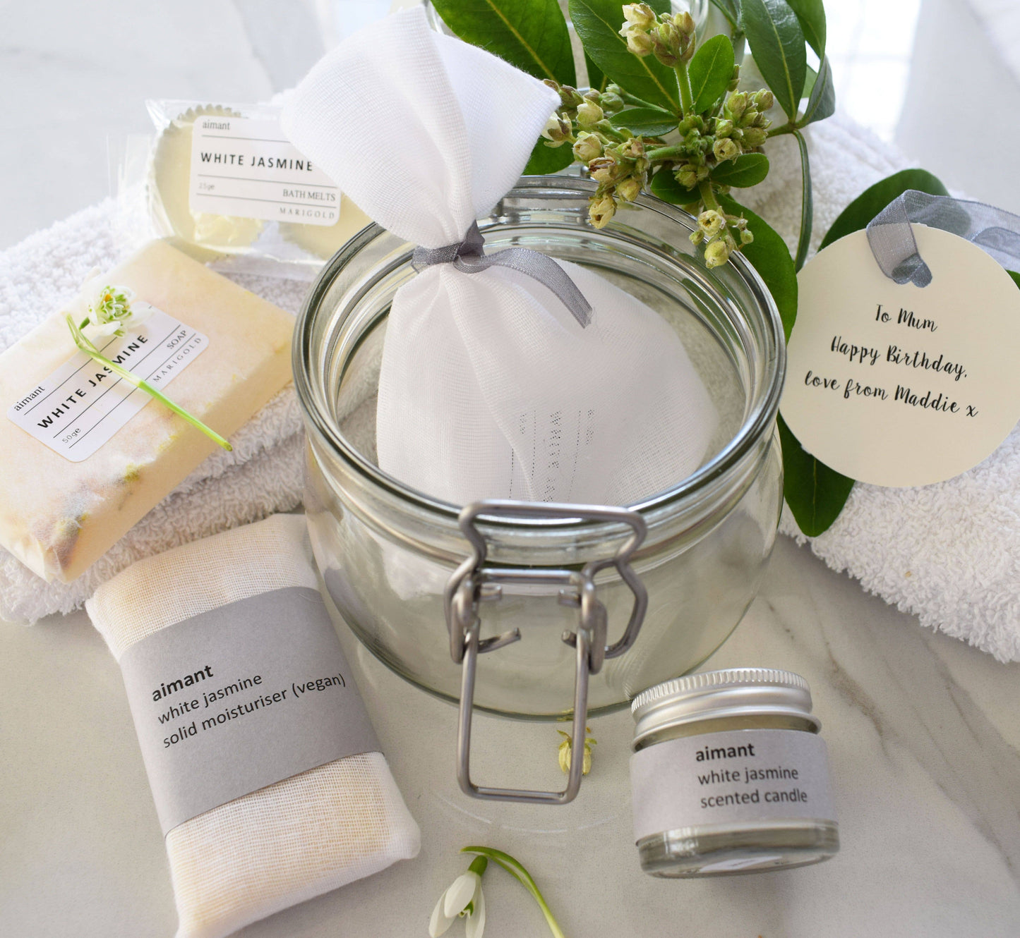 White Jasmine Jar Spa Set